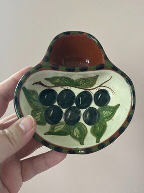 Terracotta Divided Olive Bowl Hand Painted Made in Portugal Vintage Ceramic